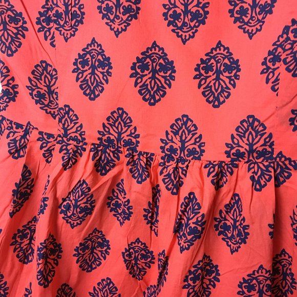 Old Navy Bright Orange and Navy Blue Printed Strapless Dress Size 12 - Picture 6 of 9